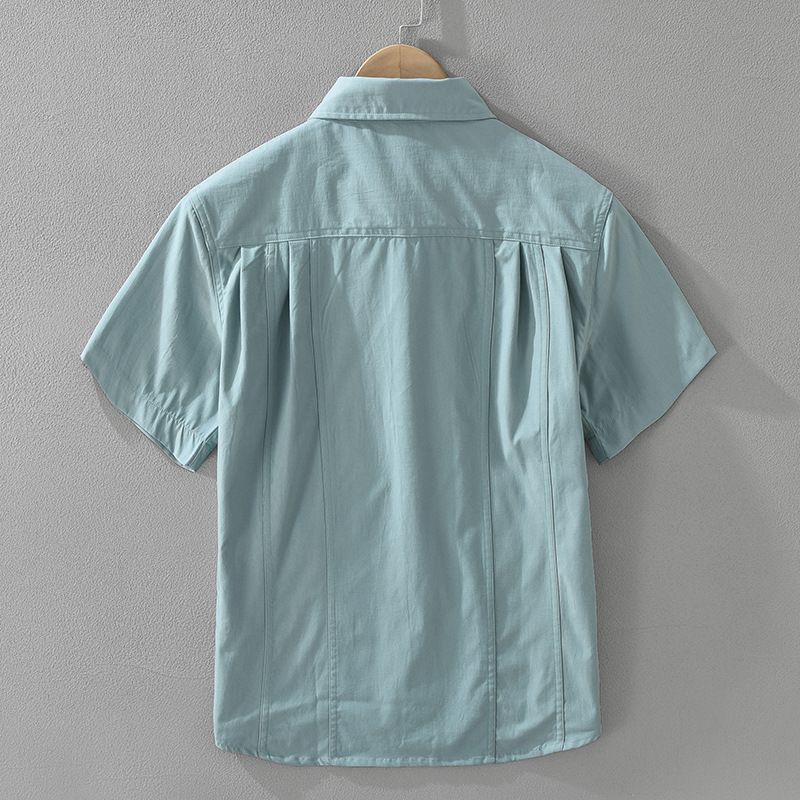 Solid Color Quality Short Sleeved Shirt For Men, Fashionable And Versatile, Artistic And Casual Loose Top_voghion.com