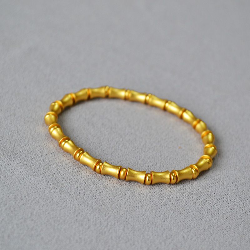 China-Chic New Chinese Popular Literature And Art Brass Ancient Gold Plated Frosted Bamboo Knot Elastic Bracelet Rising_voghion.com