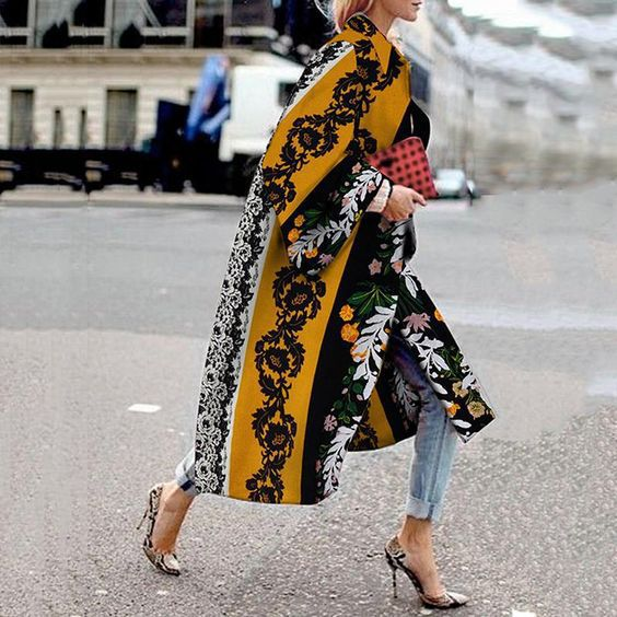 Cappotto a maniche lunghe svasate primavera e autunno 2024 Giacca a vento ampia stampata per donna_voghion.com
