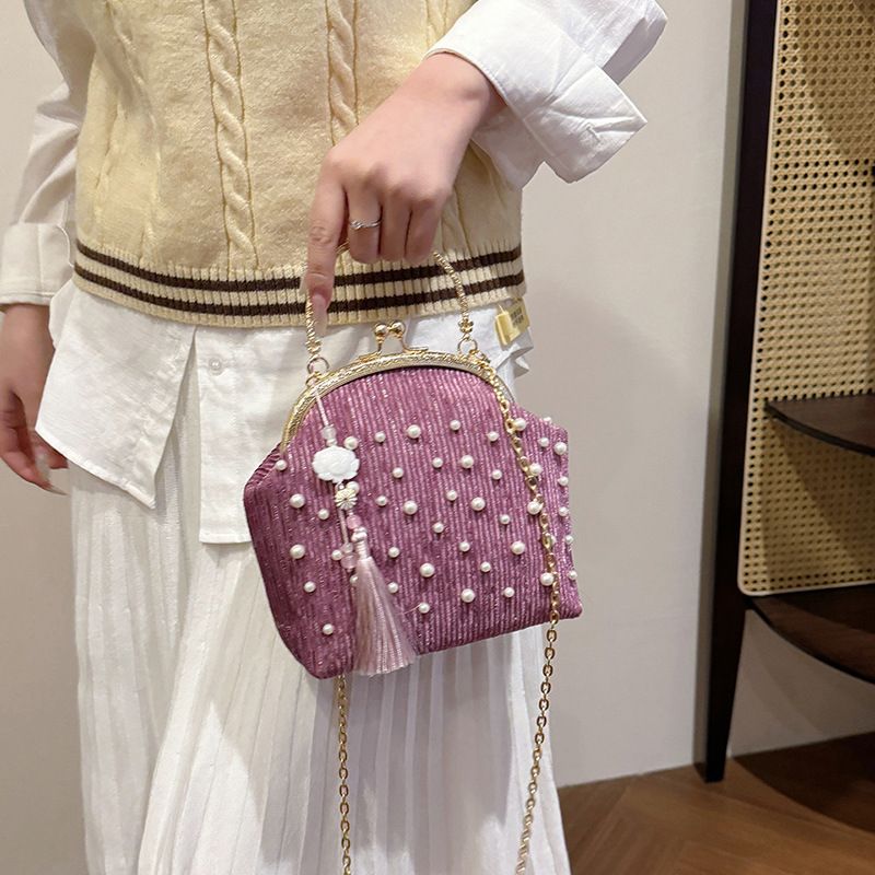 Accessorio per cheongsam da sera da donna, stile cinese, con perline, catena tinta unita e nappa, alla moda, portatile e_voghion.com