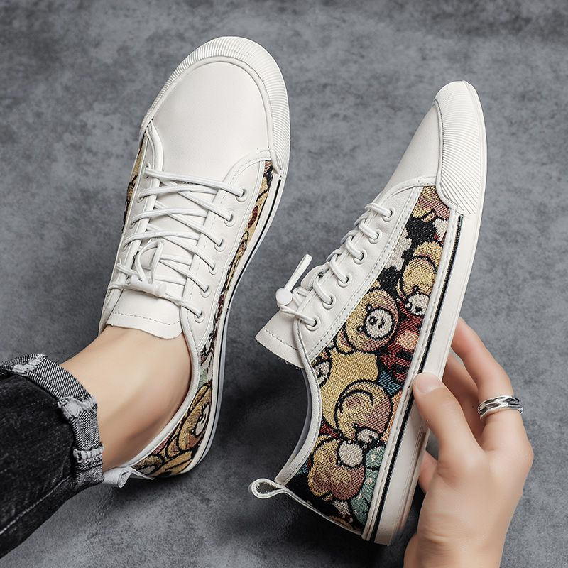 Nova tendência versátil baixo top board estudante sola macia couro genuíno preto sapatos casuais_voghion.com