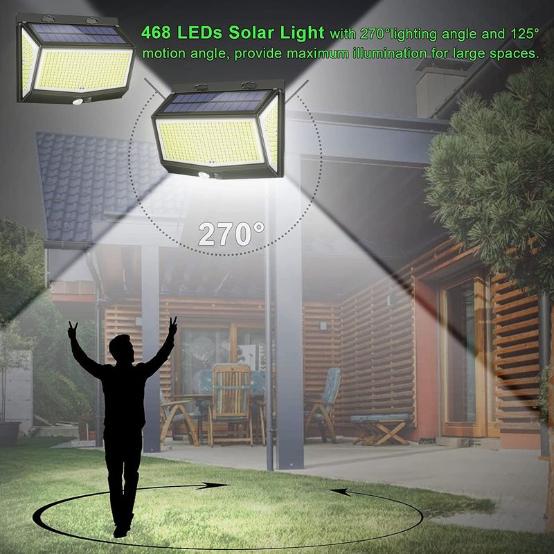 468 LED solární světlo venkovní solární lampa s pohybovým senzorem solární LED světlo 3 režimy sluneční světlo pro zahradní dekoraci_voghion.com