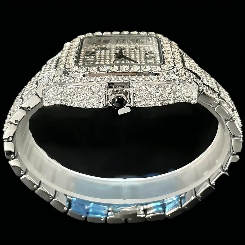 MissFox - Men's Luxury Quartz Watch, Date Present, Hip Hop, Ice Diamond, Shiny, Square, Direct Shipping_voghion.com