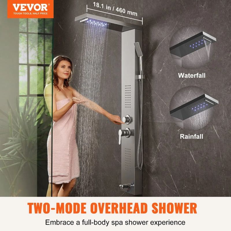 2 modalità doccia corpo doccia a pioggia doccia a cascata sistema a 5 beccucci pannello doccia LED getti doccia pannello vasca massaggio portatile torre_voghion.com
