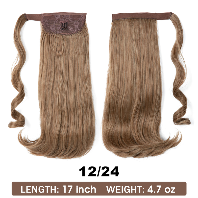 Synthetic hair long straight hair elastic Velcro synthetic fiber wig ponytail braid_voghion.com