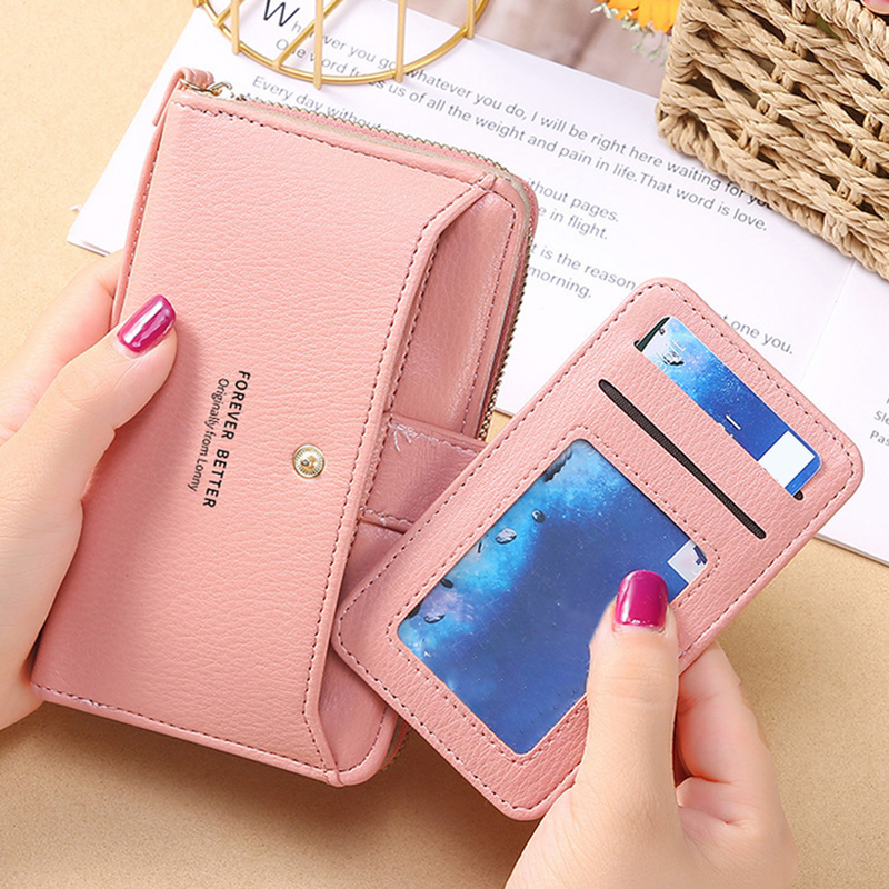 Coin Purse Smooth Zipper Press Button High Capacity Horizontal Multifunction Pocket Storage Delicate Sewing Long Fold Female Clutch Bag For Work_voghion.com