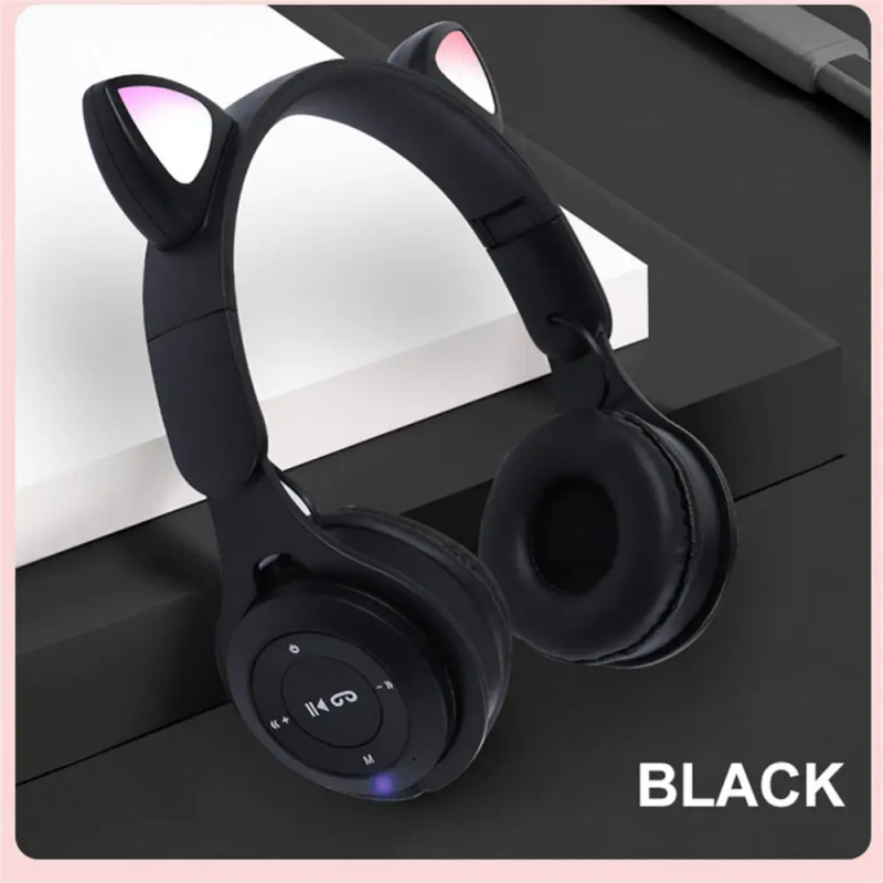 Cute Cat Bluetooth Headphones Wireless Headset Music Earphone With Mic For Iphone 14 13 PC Support TF Card Children_voghion.com