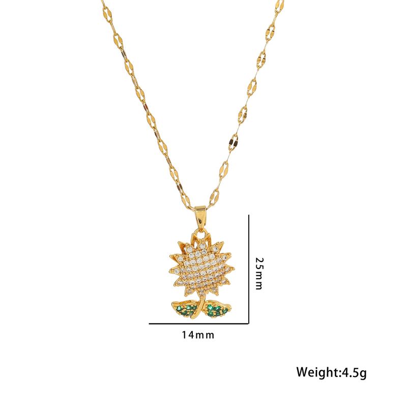 Collana rotante a doppio strato con foglia verde, alla moda e versatile, accessorio di decompressione con catena per clavicola a forma di girasole_voghion.com