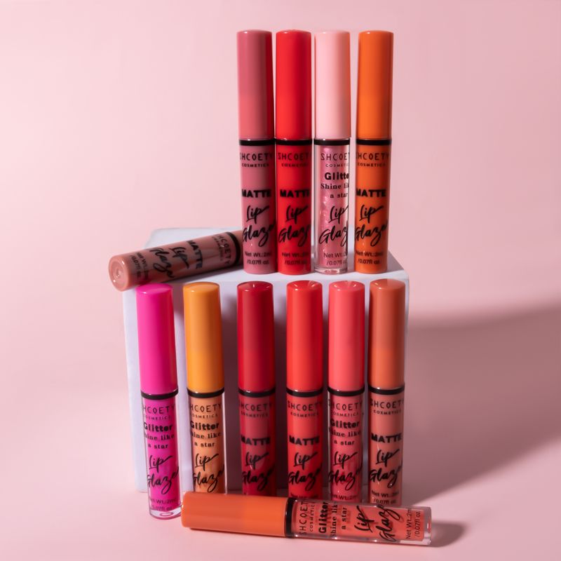 SHCOETY 12-Piece Lip Gloss Set - Matte & Fine Shimmer, Long-Lasting, Non-Stick & Transfer-Proof - Nude Lipstick For Western Styles_voghion.com