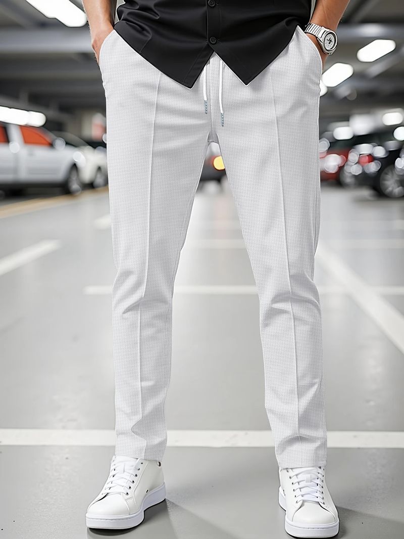 Men's Waffle-Knit Casual Pants -Straight Leg Lounge Pants With Drawstring (White/Grey/Black/Blue/Khaki) - Spring & Fall Essential S-XXXL_voghion.com