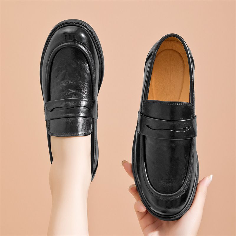 2025 Neue Loafer mit dicker Sohle für Damen, trendige Damenschuhe aus Rindsleder im Herbst, kleiner Blockabsatz im britischen Stil_voghion.com