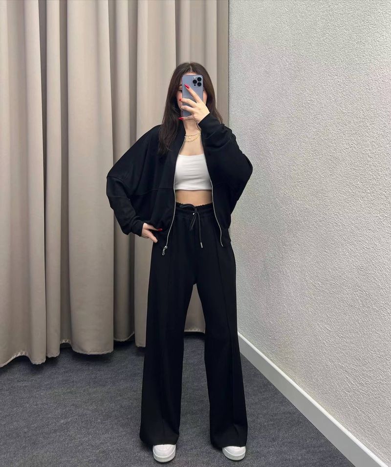 2024 Spring Round Neck Fashionable Simple and Elegant Hoodie Coat Casual Straight Leg Pants_voghion.com