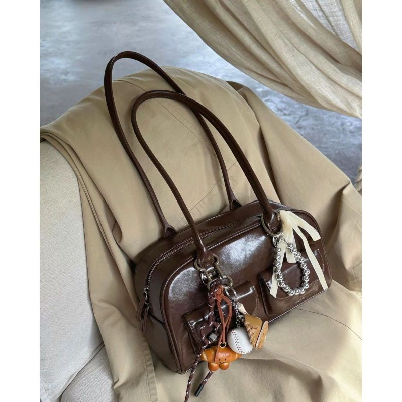 Autumn And Winter Women's New Large Capacity Korean Brown Bowling Handheld Shoulder Bag_voghion.com