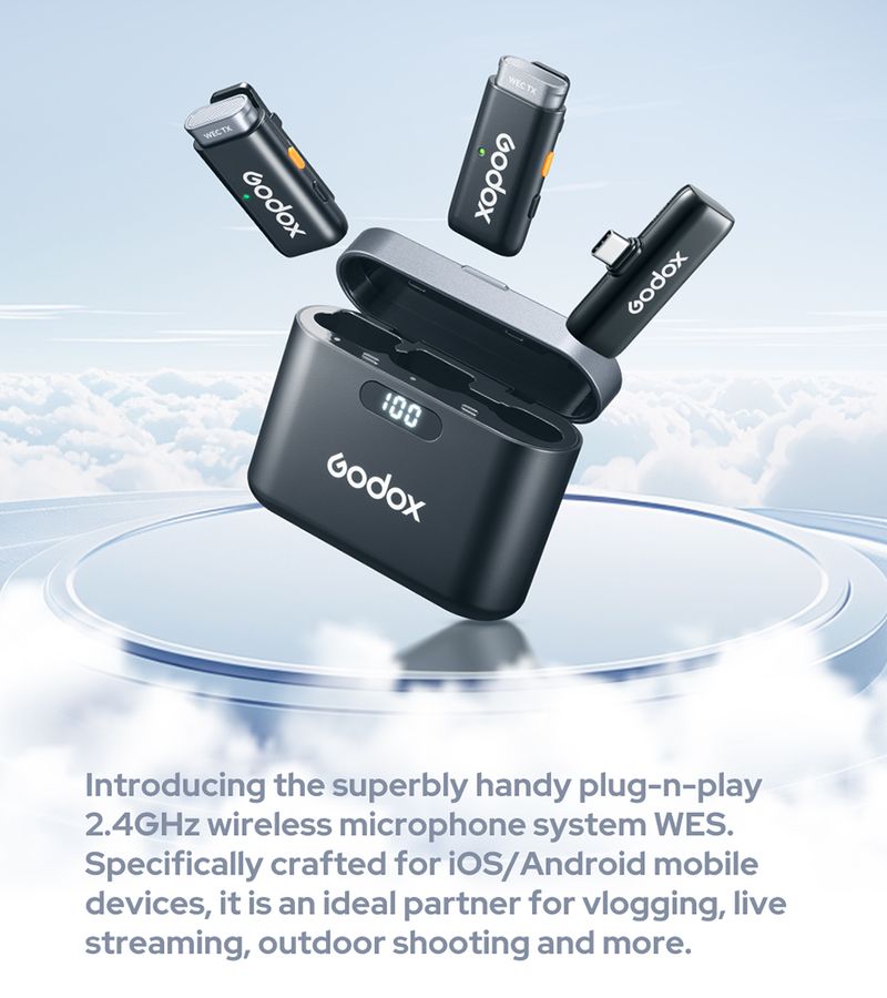 GODOX WES1 WES2 2.4GHz Wireless Microphone System Transmitter Receiver Live Broadcast Reduction Noise Mic for Camera_voghion.com