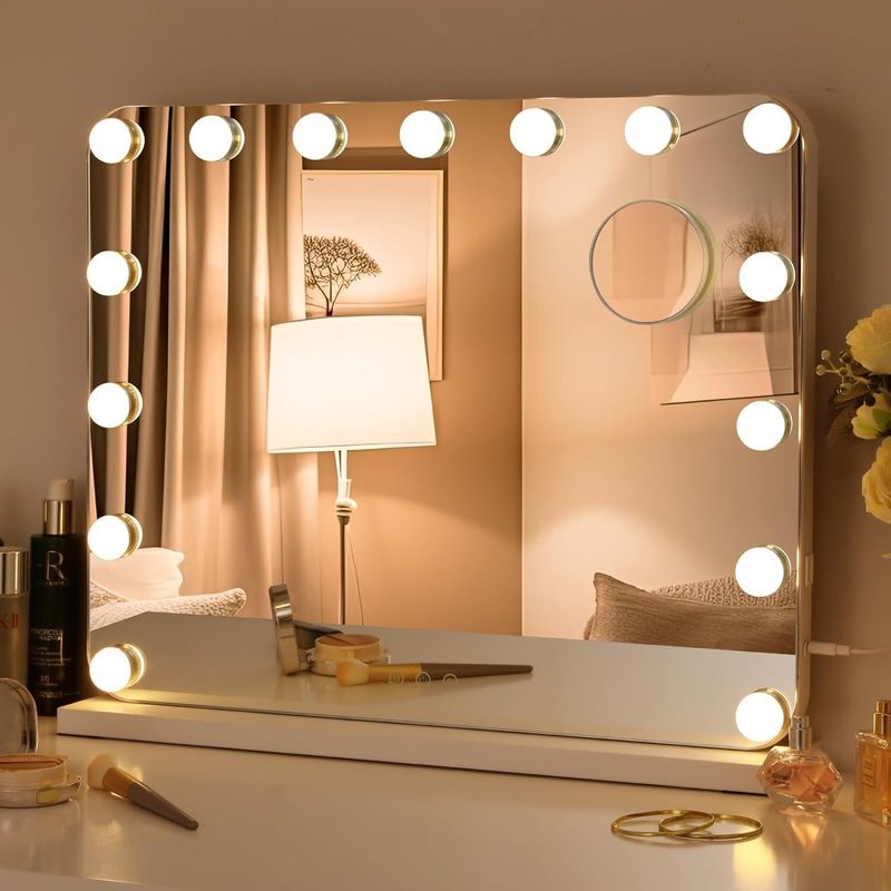 AuAg Light Up Hollywood Mirror Vanity Mirror With Lights 15 Led Make Up Mirror_voghion.com