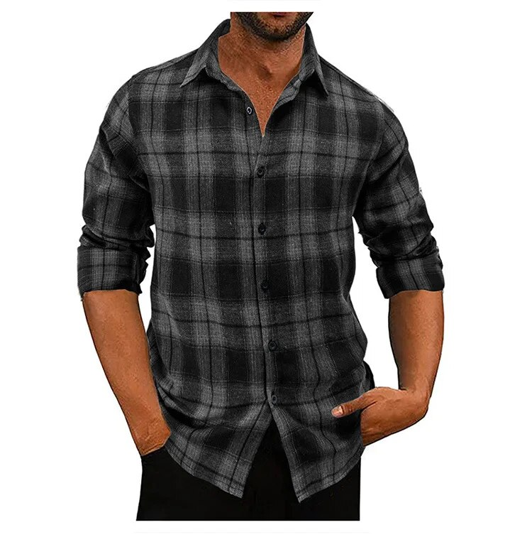Frühling Herbst Neue Flanell Langarm Kariertes Hemd Männer Casual Lose Einreiher Revers Hemd Männlich Kostenloser Versand Artikel Für männer_voghion.com