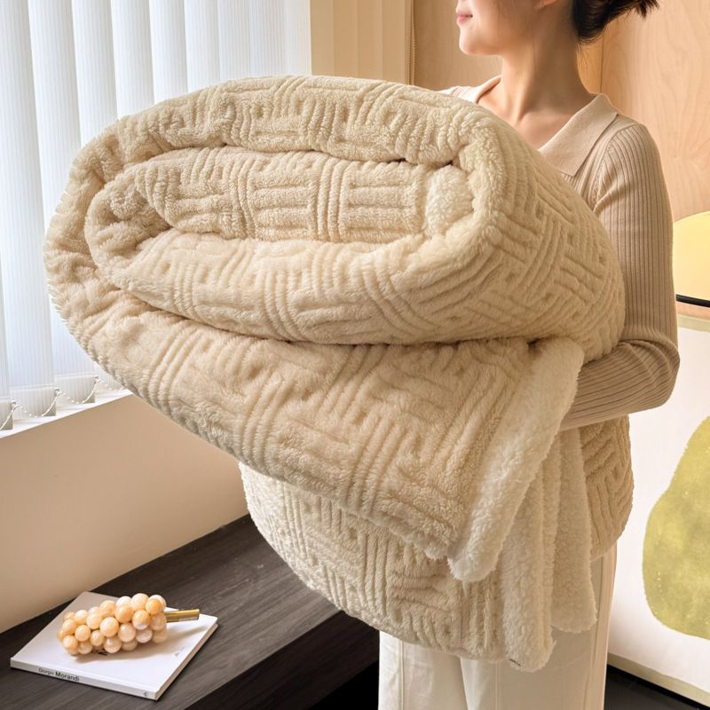 2025 Taffeta Lamb Wool Double Layer Thickened Carved Multifunctional Leisure Throw Nap Blanket_voghion.com