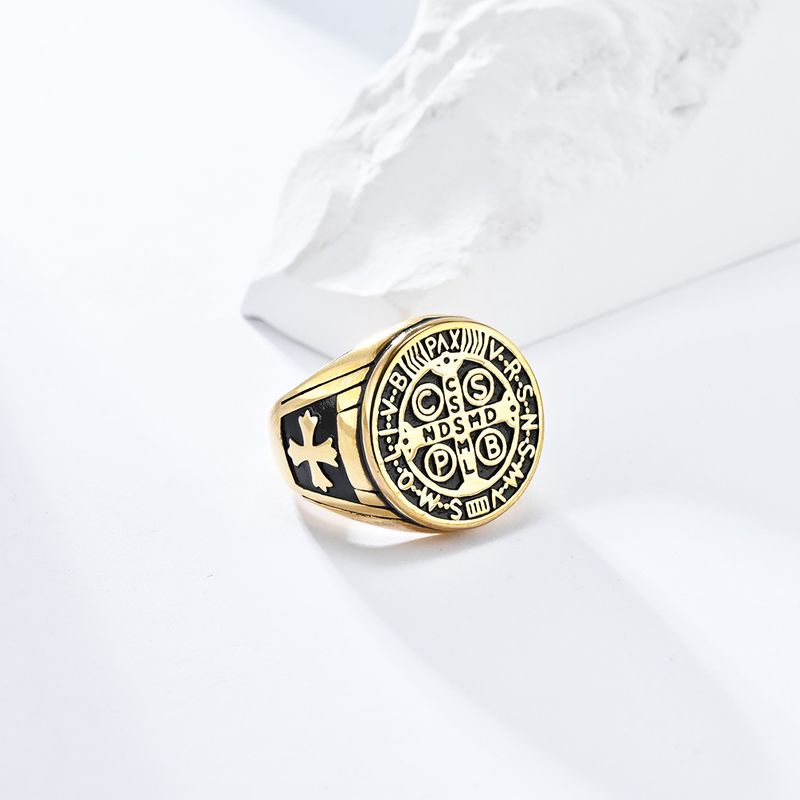 Anello da uomo in stile retrò con croce esorcista in acciaio inossidabile, personalità punk, gioielli da mano da uomo_voghion.com