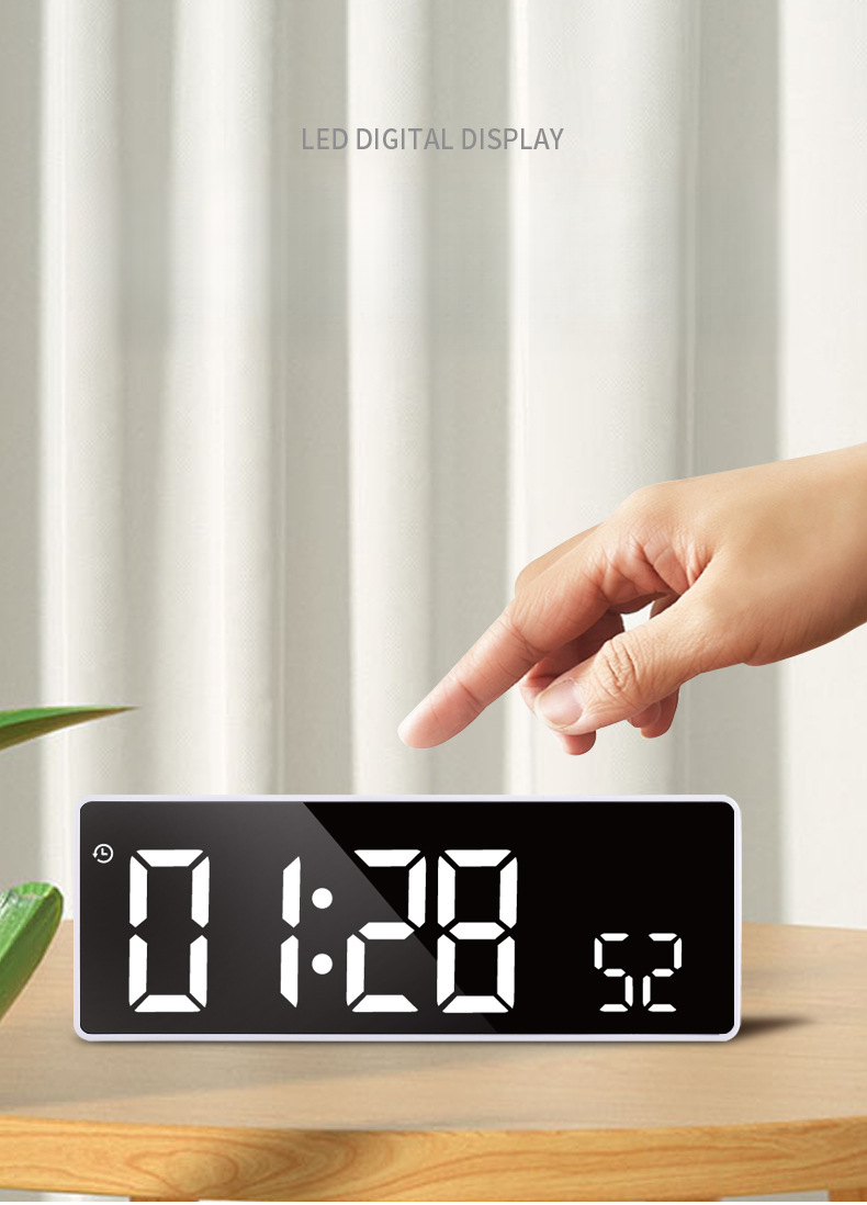 Specchio digitale per la temperatura, LED, batteria, spina, doppio uso, calendario perpetuo, sveglia multifunzione_voghion.com