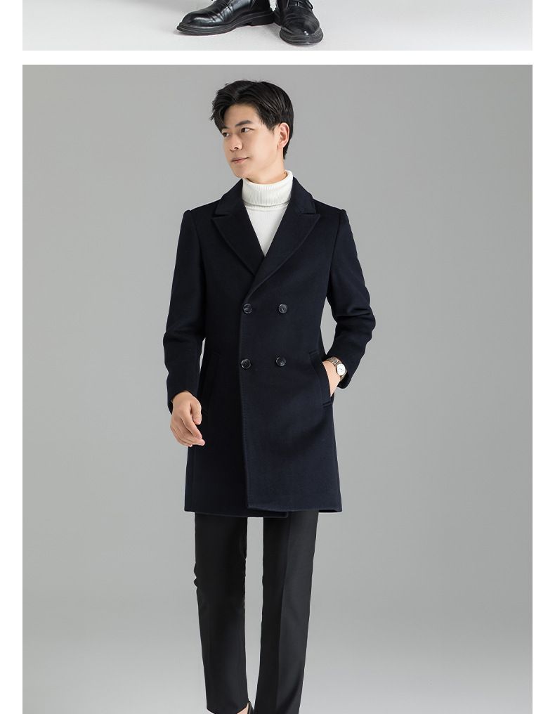 Herren-Peacoat aus Wollmischung – Slim Fit, zweireihiger Mantel für Business & Smart Casual (Schwarz/Marineblau, Größen L-XXXXL)_voghion.com
