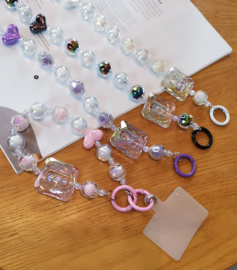 Large Square Crystal Bead Wrist Strap Mobile Phone Strap with Multi Sided Diamond Bead Pendant Phone Anti Drop Clip_voghion.com
