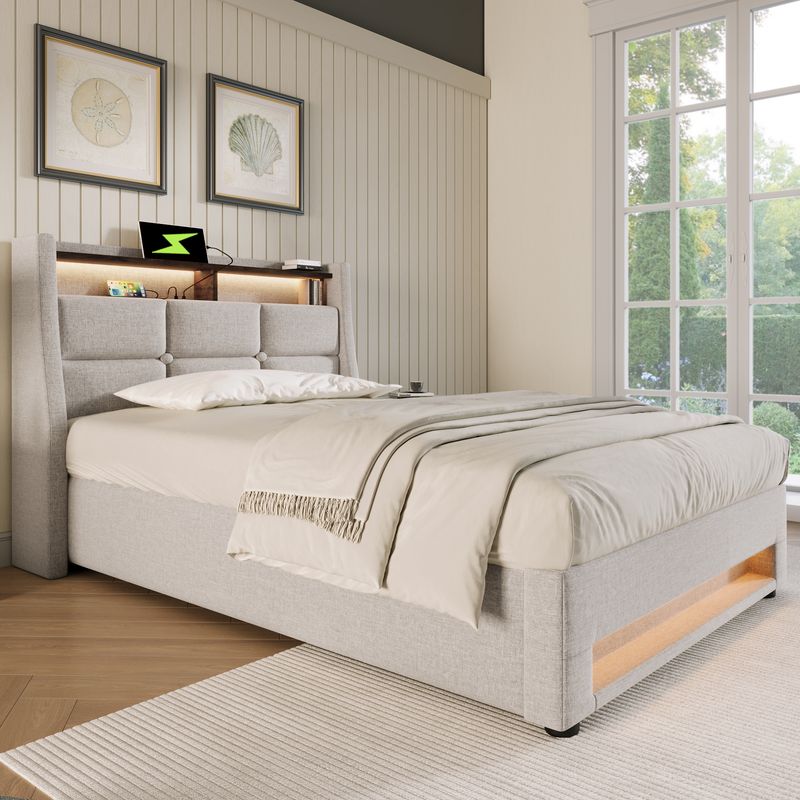 Lit simple 90 x 200 cm avec sommier à lattes en métal, rembourré en lin, pour enfants ou adolescents (matelas inclus)._voghion.com