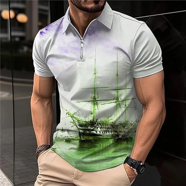 Polo casual estiva personalizzata con stampa digitale 3D con maniche corte e cerniera alla moda T_voghion.com