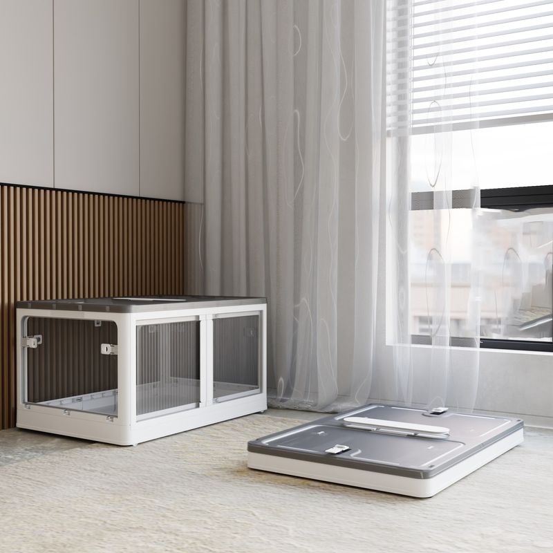 384QT 3-Pack Transparent Stackable Storage Bins With 5 Doors To Open With Wheels, Folding Plastic Craft Containers Large Closet Organizers Box For Bedrooms Living Rooms Study Kids' Toys, White_voghion.com