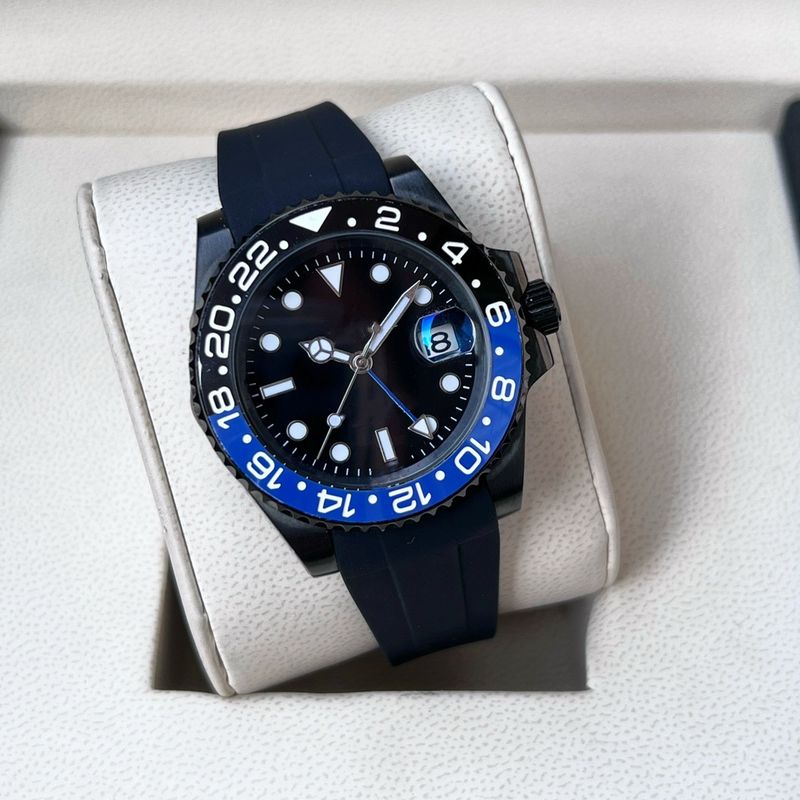 Laojia Automatic Mechanical GMT Date Window Ceramic Bezel Glass Tape Case Luminous Hands Watch Wholesale_voghion.com
