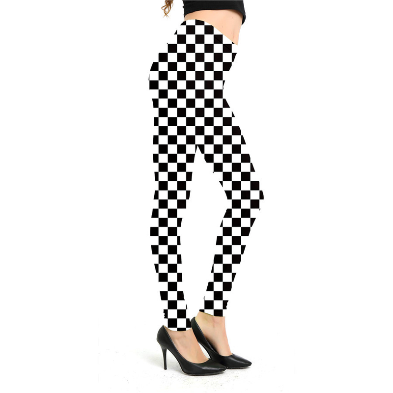 Leggings sportivi elastici a nove punti con stampa scozzese a righe alla moda da donna_voghion.com