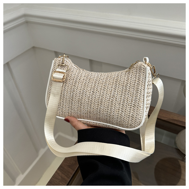 Borsa piccola in tessuto estivo Borsa da donna sotto le ascelle in tessuto erba alla moda e alla moda, borsa a tracolla singola con texture unica_voghion.com