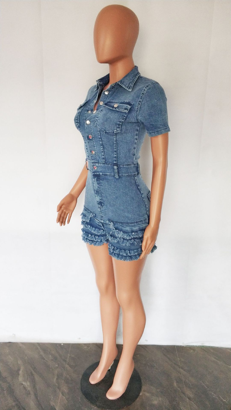 Damesmode slanke denim rompertjes met franje_voghion.com
