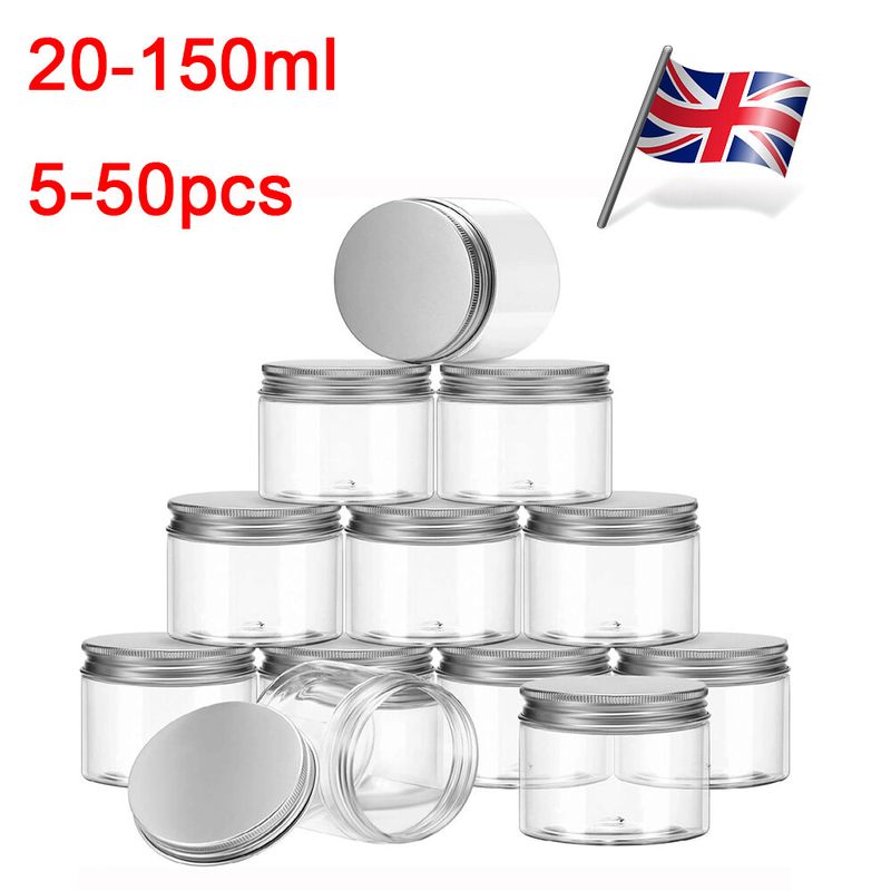 20-150ml Empty Clear Plastic Cosmetic Jars Cream Lotion Lip Balm Refillable Pots_voghion.com