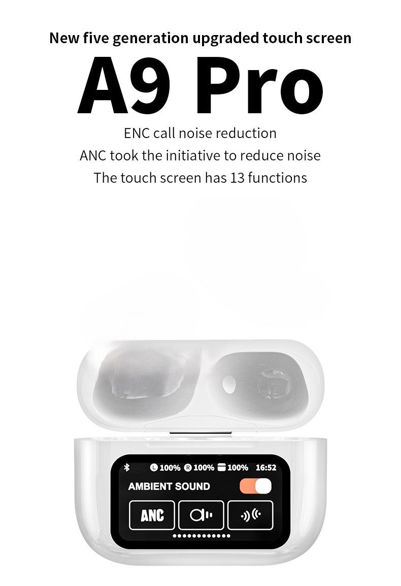 A9pro Kabelloses Bluetooth-Headset Lange Akkulaufzeit In-Ear ANC-Rauschunterdrückung Mehrsprachiger Farbbildschirm der fünften Generation_voghion.com