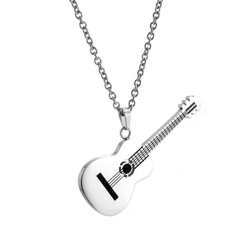 Collar con colgante de guitarra de acero de titanio europeo y americano para hombres y mujeres, estilo hip-hop, chapado en oro._voghion.com