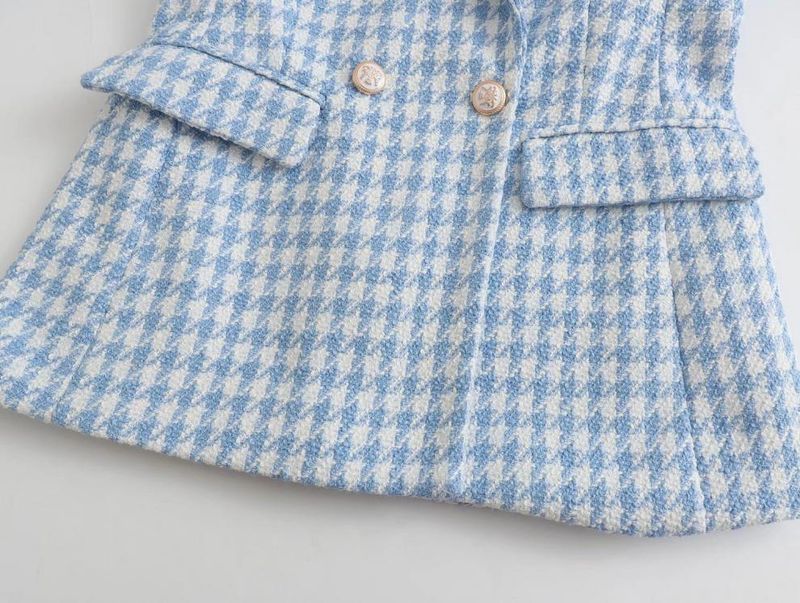 2248 Spring New Women's Fashion Houndstooth Blazer + Double-Breasted Shorts Set_voghion.com