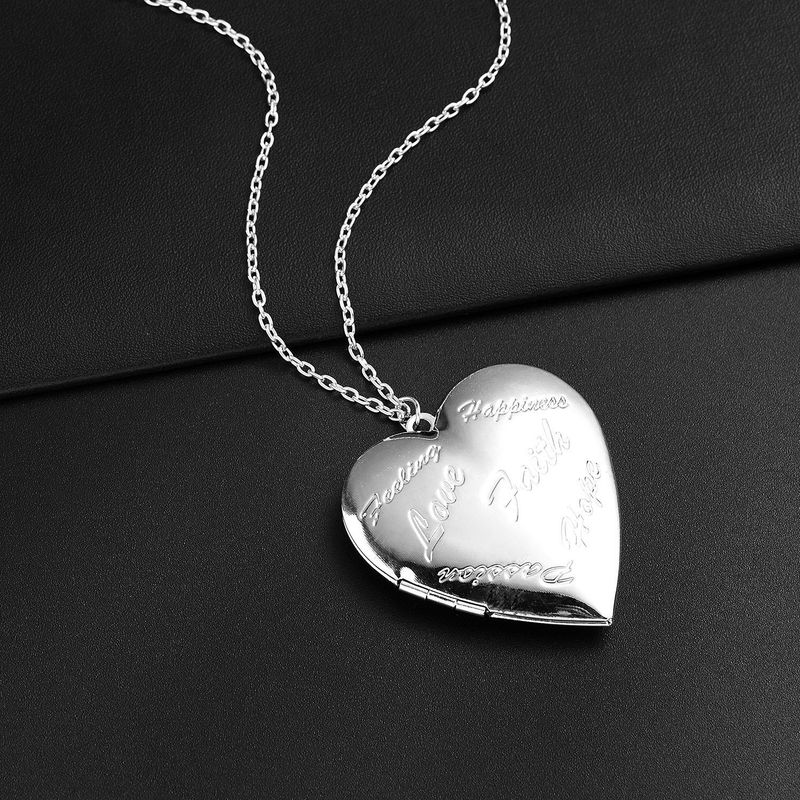 Collier avec pendentif en forme de cœur pêche gravé « Je t'aime » pouvant être ouvert, cadre photo, boîte photo_voghion.com