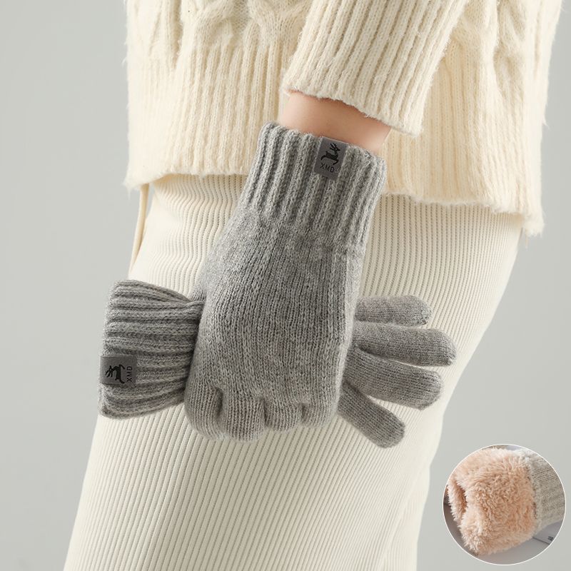 Guantes de invierno para mujer, cálidos, gruesos, resistentes al frío, bonitos, de lana, tejidos, elásticos, para estudiantes, para montar a caballo, con pantalla táctil, estilo primavera y otoño_voghion.com