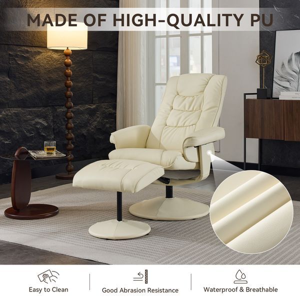 015-Reclining Chair With Ottoman, 360° Swivel PU Leather Recliners With 5 Massage Mode, Adjustable Backrest For Home Or Office, Beige_voghion.com
