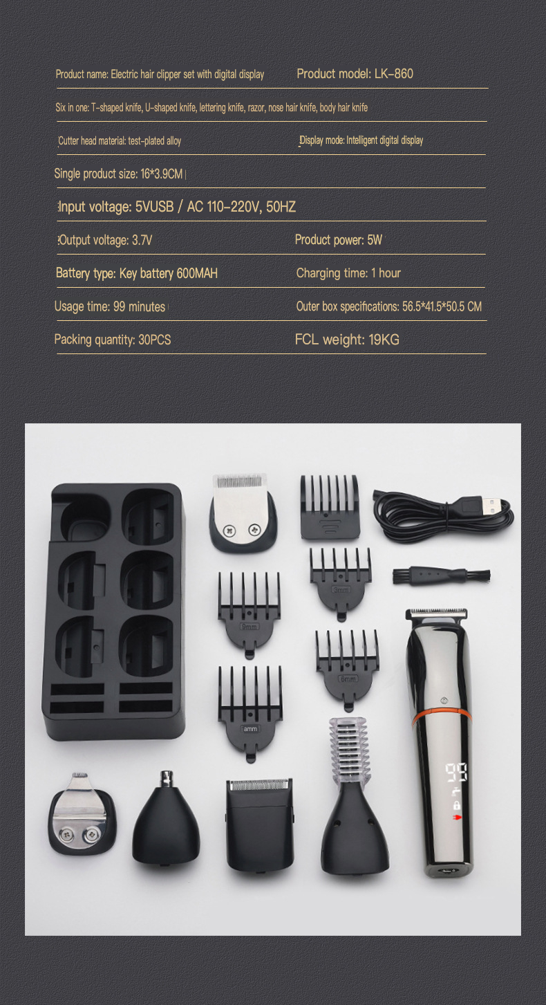 Tagliacapelli elettrico da uomo sei in uno tagliacapelli elettrico tagliacapelli set tagliacapelli_voghion.com