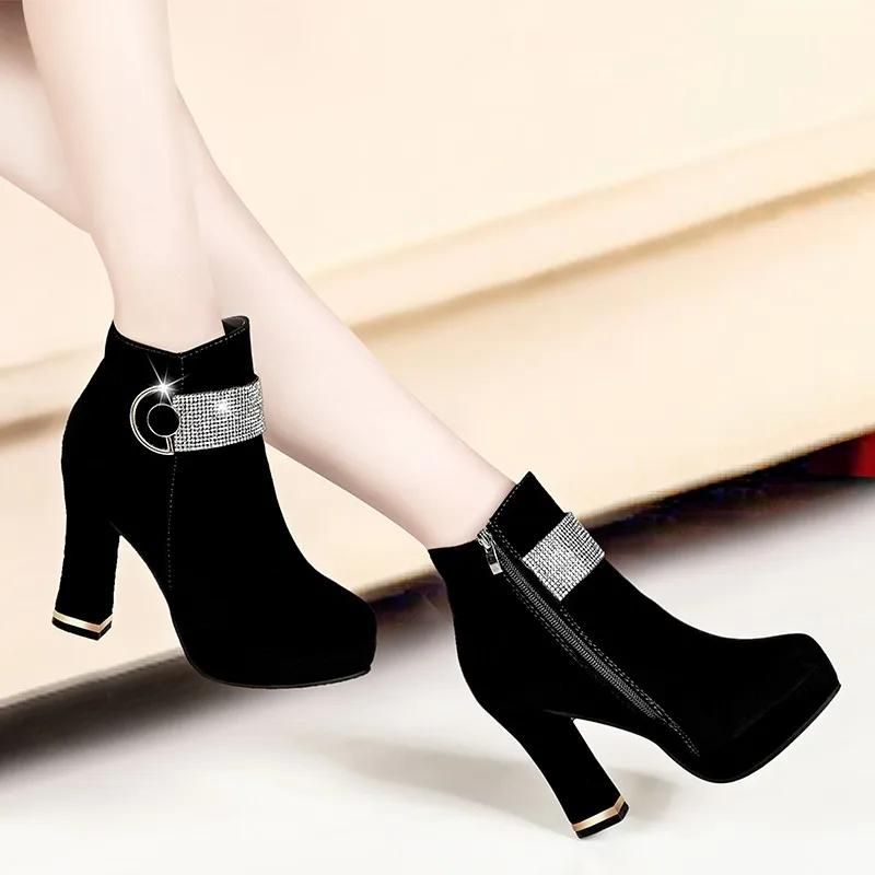 Fashion Comemore Herbst Winter 2024 Neue hochhackige Stiefeletten Sexy Mode Stiefel für Frauen Strass Dicken Absätzen Plattform Kurze boot_voghion.com