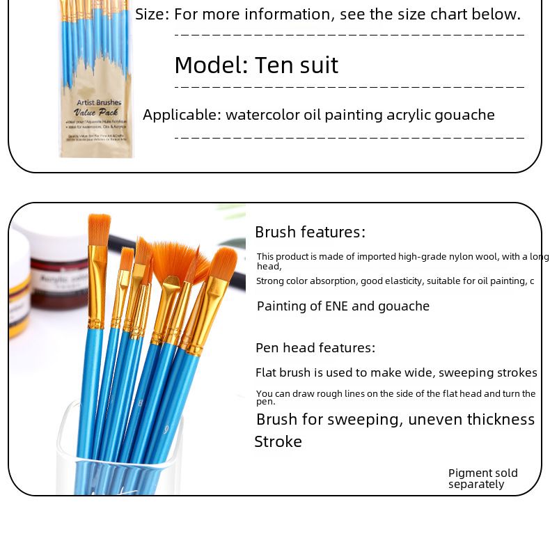 Factory, wholesale 10 Pack Blue Rod nylon wool multi-functional Gouxie pen gouache water color oil painting pen set_voghion.com