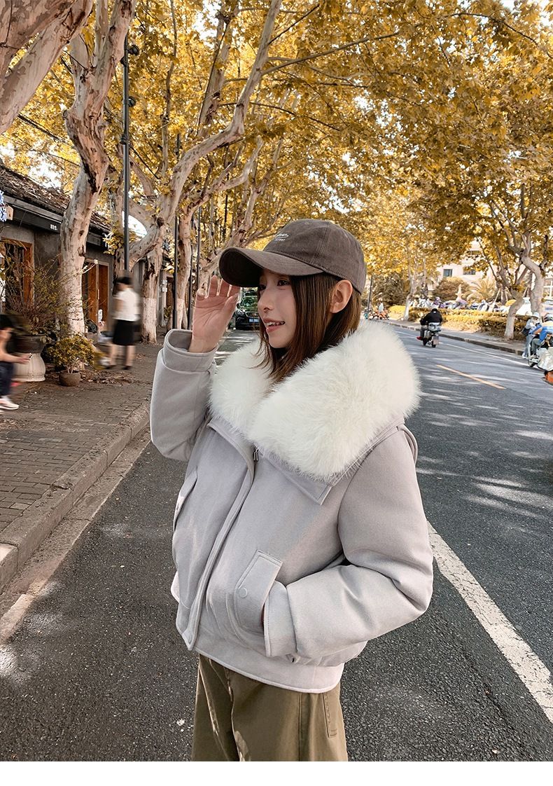 Kurze Pufferjacke aus PU für Damen mit abnehmbarem Kunstpelzkragen – kuscheliger Wintermantel mit Fleecefutter in mehreren Farben_voghion.com