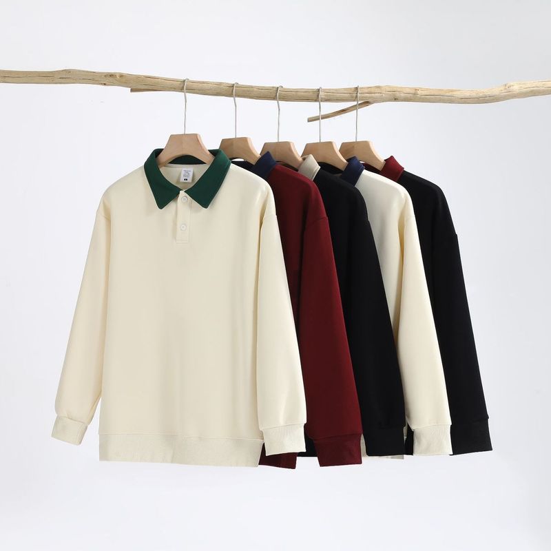 Felpa da uomo a maniche lunghe con colletto polo, stile casual e sportivo, in cotone composito da 320 g, con design a blocchi di colore, per l'inizio dell'autunno_voghion.com