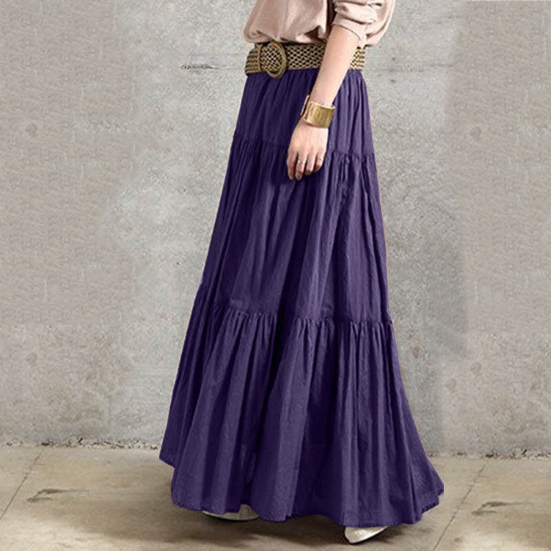 Women's ruffled casual skirt Plain skirt Vintage style pleated skirt_voghion.com