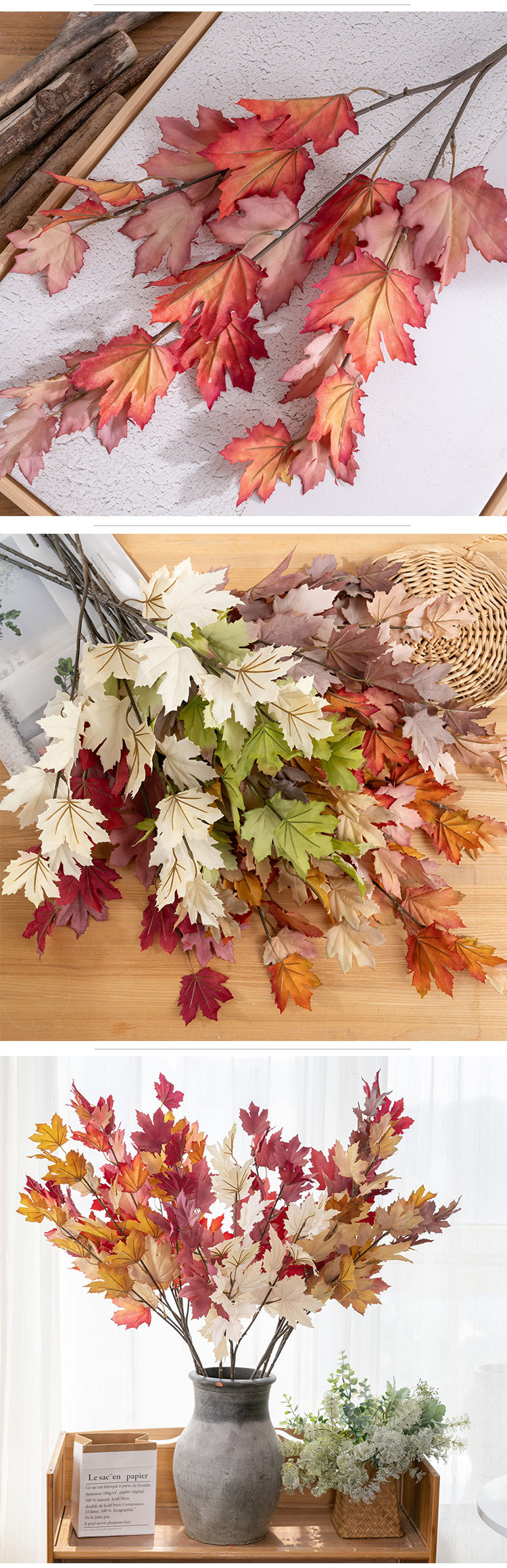 Fiore artificiale a foglia d'acero singola, fiori finti e piante verdi, decorazioni per matrimoni_voghion.com