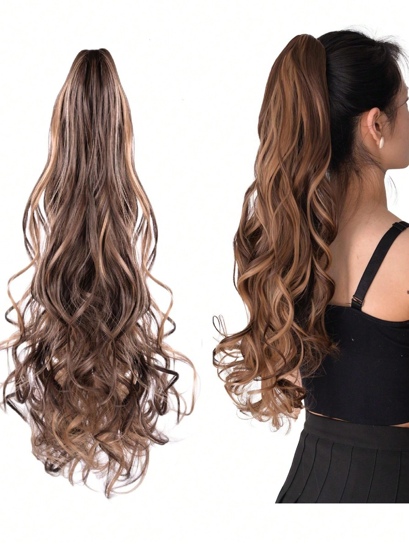 Queue de cheval synthétique multicolore résistante à la chaleur, Extensions de cheveux longues et moelleuses de 22 pouces, queue de poney à pince ondulée pour femmes_voghion.com