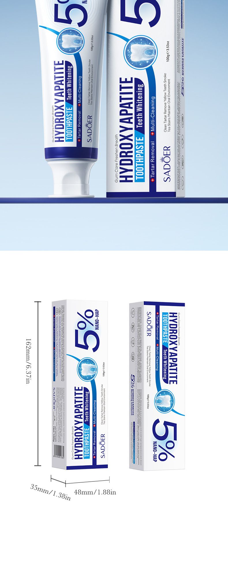 SADOER 100g Professional Stain Removal Toothpaste - Advanced Cleaning Formula For Whiter Teeth, Universal Use, 3-Year Shelf Life_voghion.com