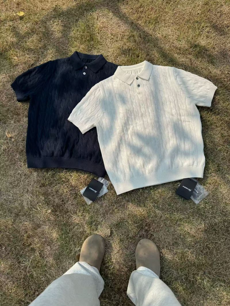 Polo tricoté à manches courtes pour homme, style rétro, haut de gamme, été_voghion.com