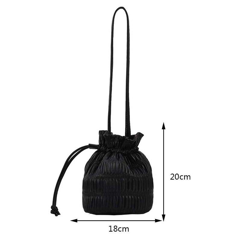 PU Leather Messengers Women Sweet Sling Purse Lightweight Drawstring Small Shoulder Pleated Satchel Trendy Soft Hobo_voghion.com